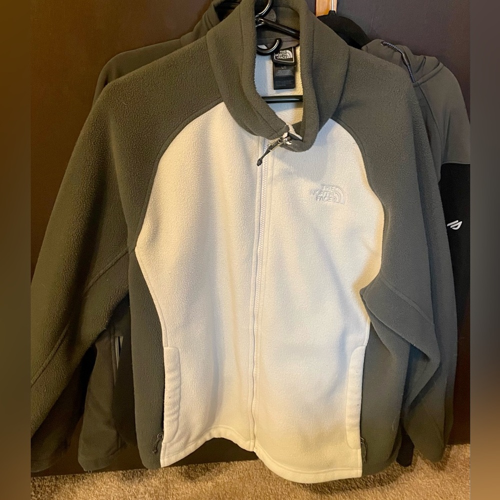 Heavy Fleece.  White. Gray Sleeves.